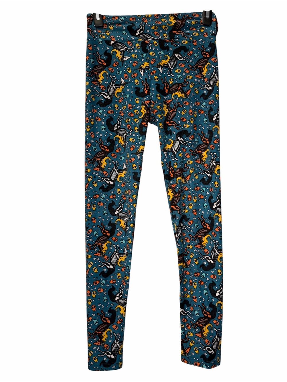 LuLaRoe Halloween Skelecorn Skulls Stars Leggings Teal OS